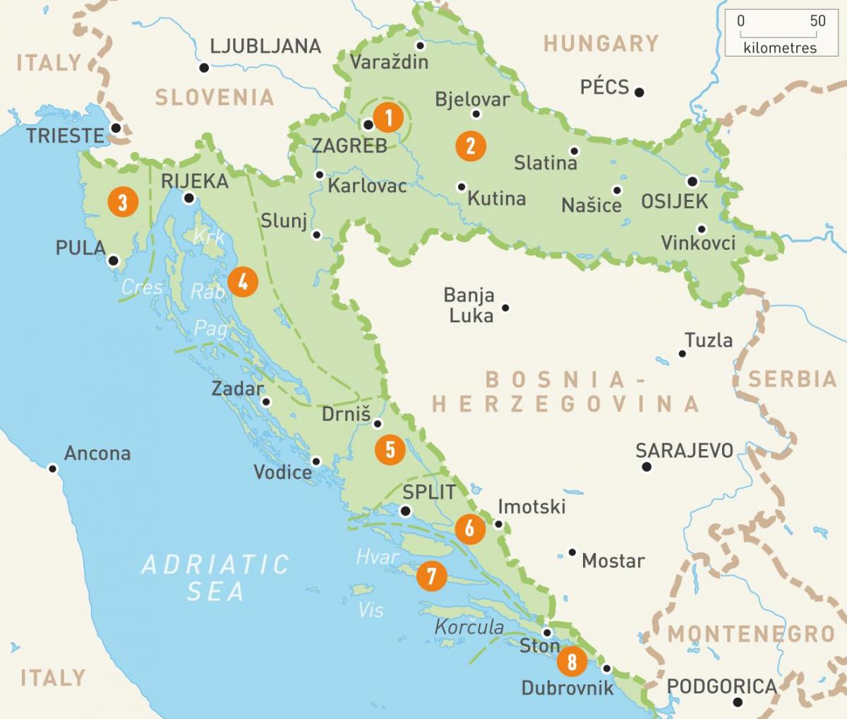 Karte von Kroatien und die Inseln