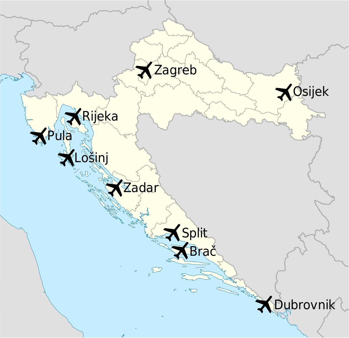Karte von Kroatien zeigen, Flughäfen