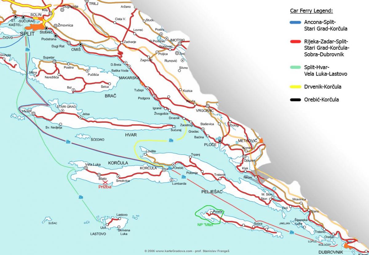 Karte von Kroatien-Fähre