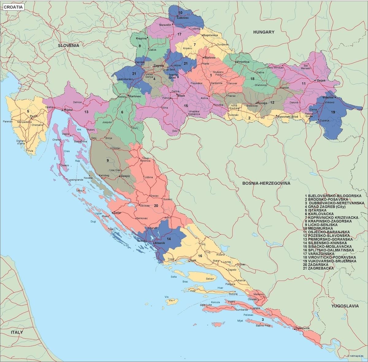 Karte Kroatien Landkarte-Vektor