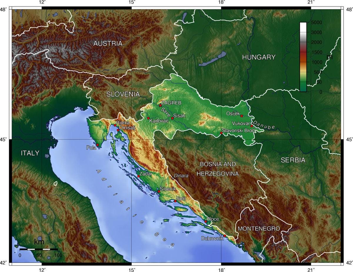 Kroatien Landkarte topographische 
